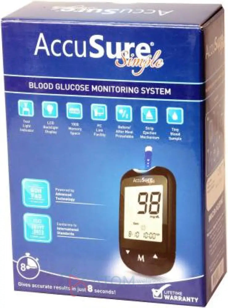 Accusure Simple Glucometer Home Sugar Check Machine With 50 Strips And Free Diabetologist Tele -