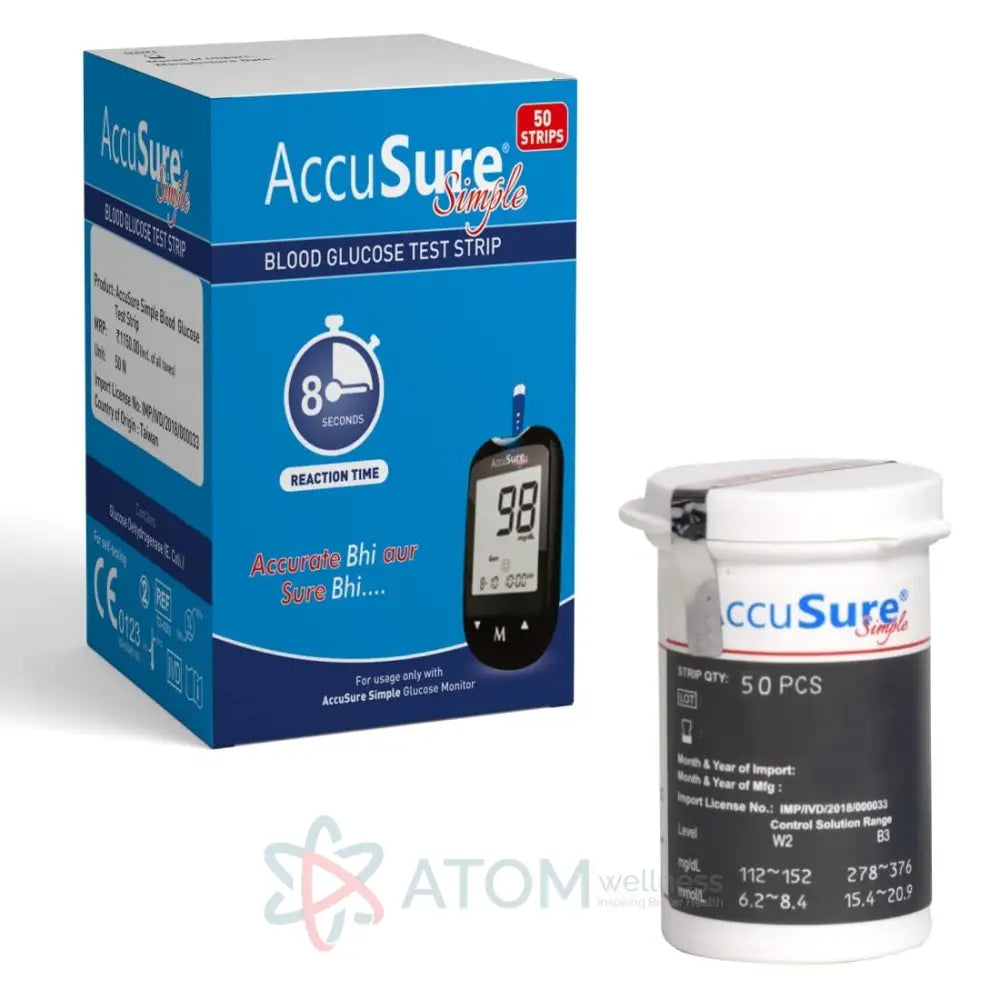 Accusure Simple Glucometer Home Sugar Check Machine With 50 Strips And Free Diabetologist Tele -