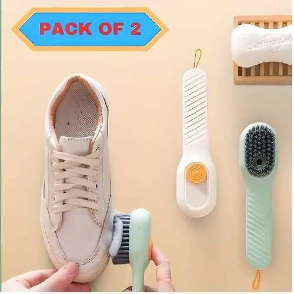Multifunctional Soap Dispensing Cleaning Scrubbing Brush for Shoes Linen Utensils Pack of 2