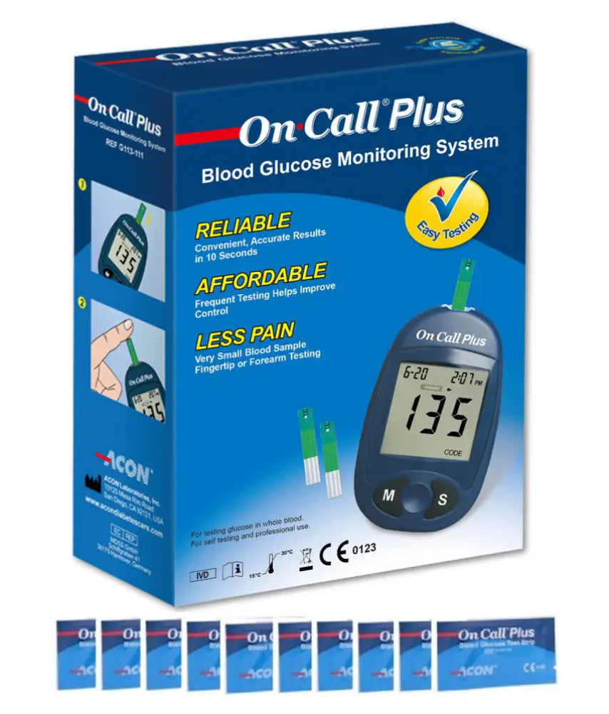 On Call Plus Glucometer With 10 Free Strips From Acon Usa