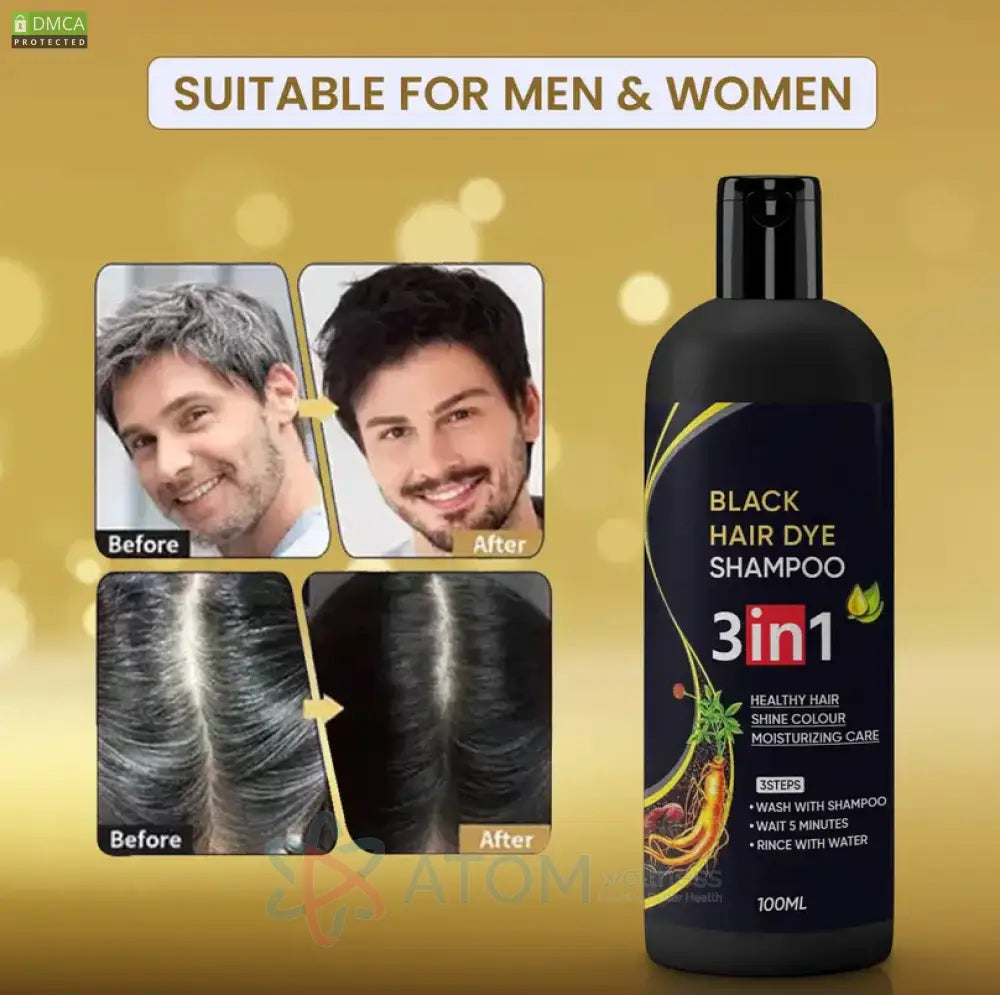Unisex Instant Black Herbal Hair Dye Shampoo for Grey Hair Coverage Shampoo 3 in 1 100ml Pack of 2