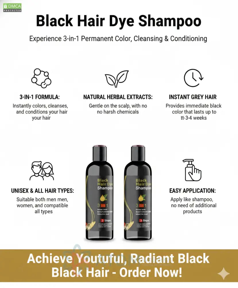 Unisex Instant Black Herbal Hair Dye Shampoo for Grey Hair Coverage Shampoo 3 in 1 100ml Pack of 2