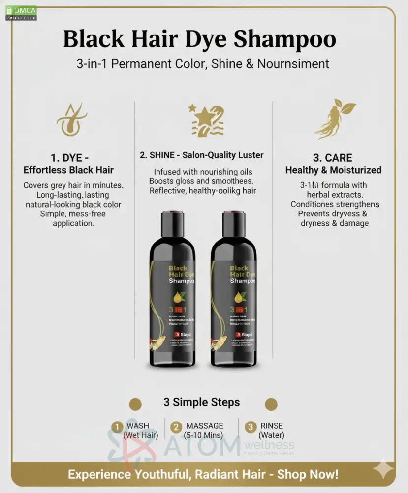 Unisex Instant Black Herbal Hair Dye Shampoo for Grey Hair Coverage Shampoo 3 in 1 100ml Pack of 2