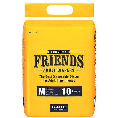 Friends Economy Adult Diapers Tape Style - 10 Count (Large) with odour lock and Anti-Bacterial Absorbent Core- Waist Size 27.56- 55.12 Inch ; 70-140cm