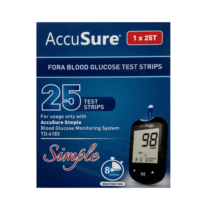 AccuSure Simple Blood Glucose Test Strip - 25 Strips