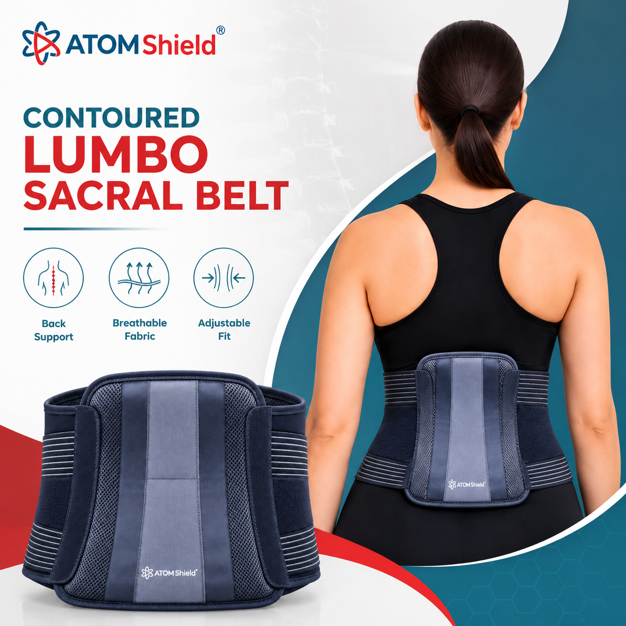Contoured Lumbo Sacral Belt for Men & Women | Adjustable Lumbar Back Support Belt for Lower Back Pain, Waist Support & Posture Correction