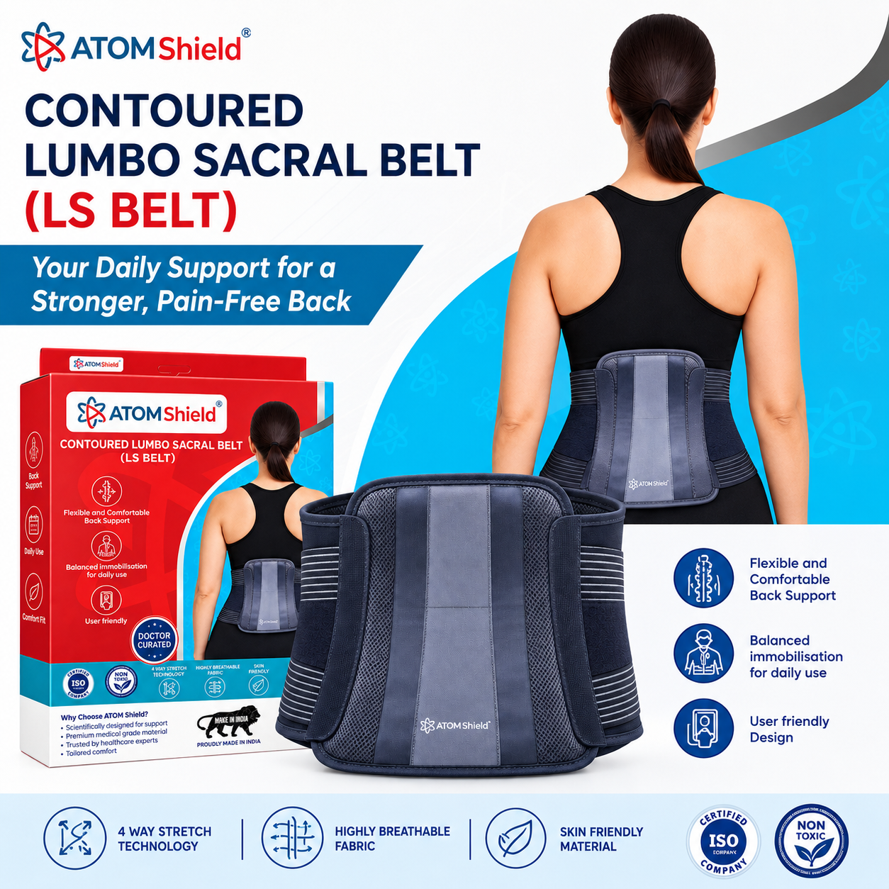 Contoured Lumbo Sacral Belt for Men & Women | Adjustable Lumbar Back Support Belt for Lower Back Pain, Waist Support & Posture Correction