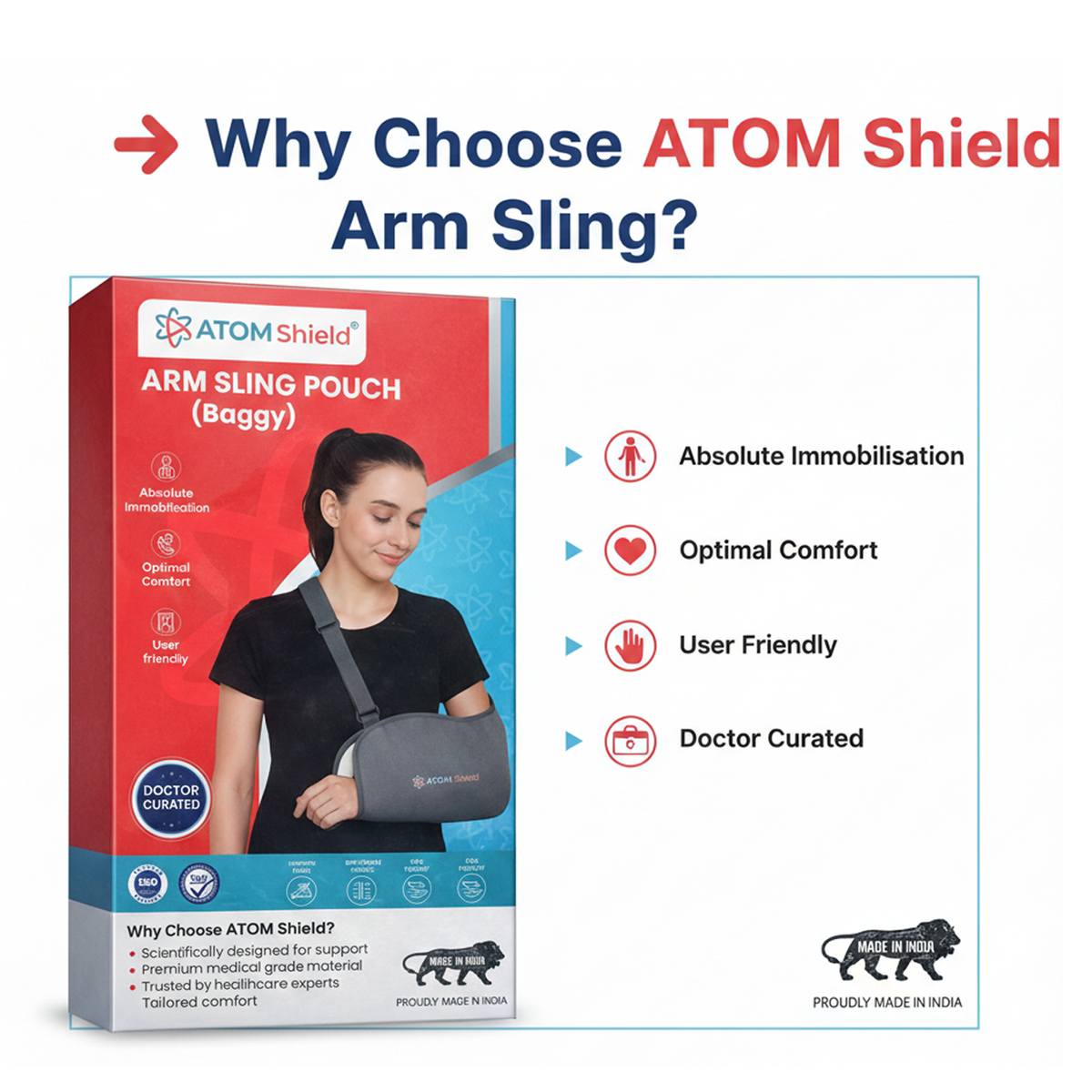 ATOM Shield Arm Sling Pouch (Baggy) – Comfortable Arm Support & Immobilizer