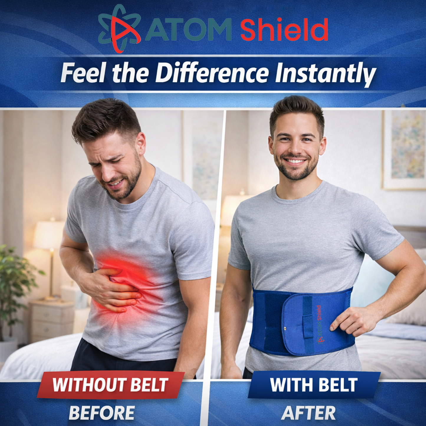 ATOM Shield Abdominal Support Belt for Men & Women | Post Surgery & Postpartum Belly Binder | Hernia & Back Support Compression Belt | Breathable Elastic Waist Support