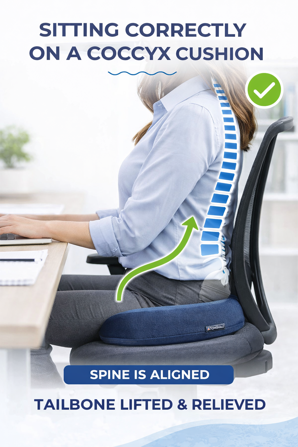 Orthopedic Coccyx Cushion Memory Foam Seat Cushion for Tailbone Pain Relief, Sciatica & Lower Back Support for Office Chair, Car Seat & Wheelchair