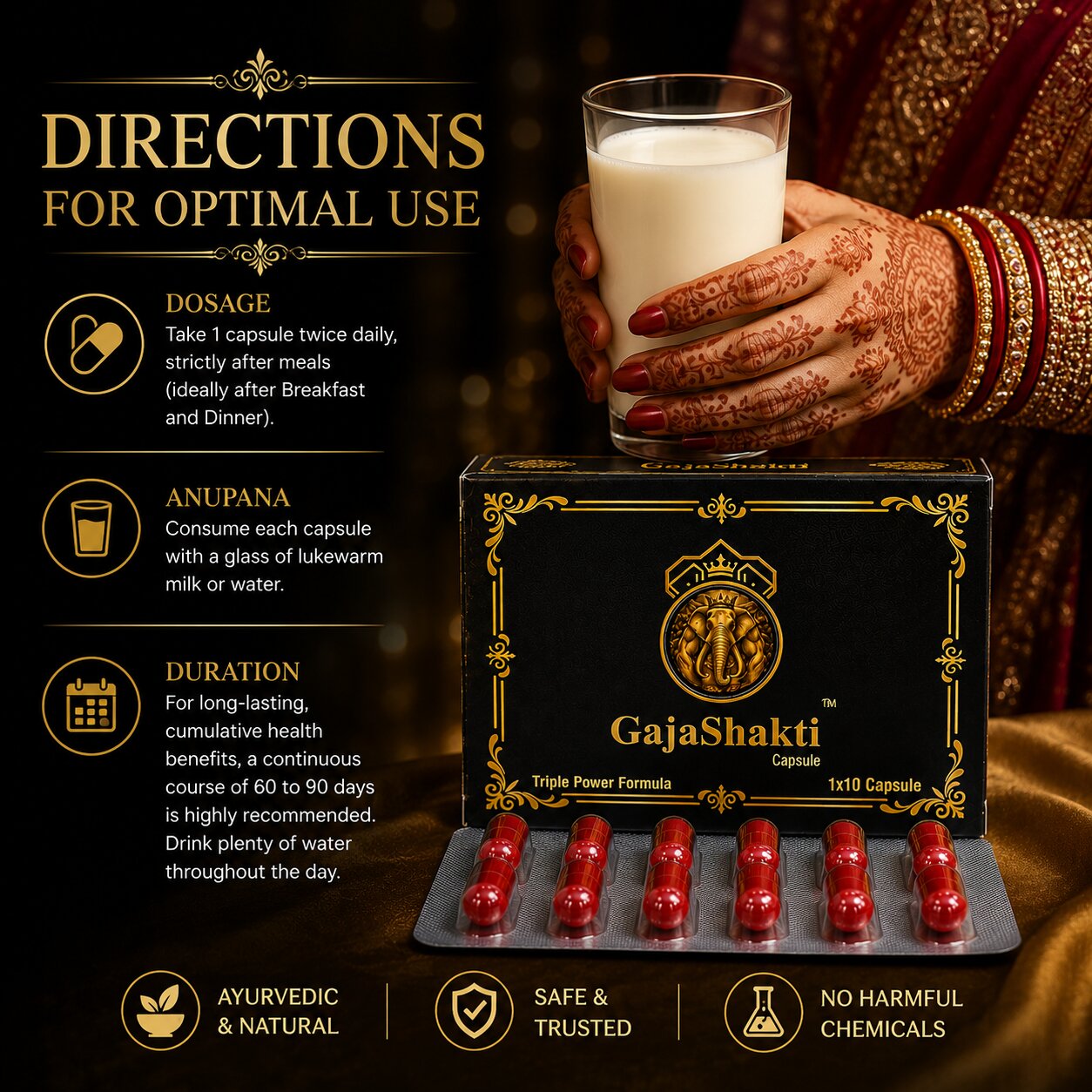 GajaShakti Gold Capsules for Men Ayurvedic Stamina Booster, Strength & Daily Energy Power Capsule | With Pure Himalayan Shilajit, Swarna Bhasma, Kesar & Makardhwaj