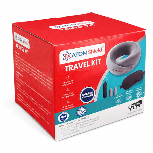 Premium Travel Kit for Sleeping - Ergonomic Travel Kit with 360° Support Neck Pillow, Soft Contoured Eye Mask & Ear Plugs - Complete Travel Kit Sleep Set for Men & Women - Compact Travel Essentials