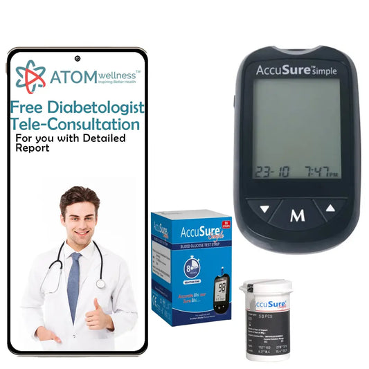 Accusure Simple Glucometer Home Sugar Check Machine With 50 Strips And Free Diabetologist Tele -