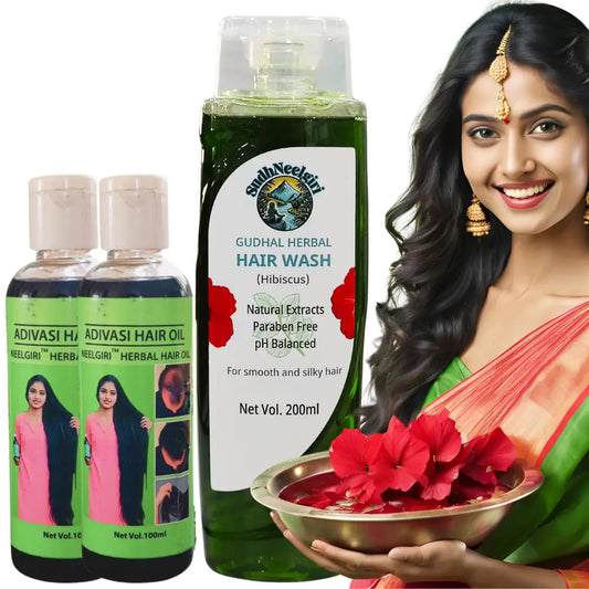 Adivasi Gudhal Hibiscus Herbal Hair Wash With Oil Anti Hairfall Combo Hair Oil Combo