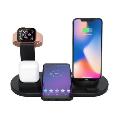 Apple 4 In 1 Charging Station With Wireless Charger For Iphones And Dock Watch Airpods Black /