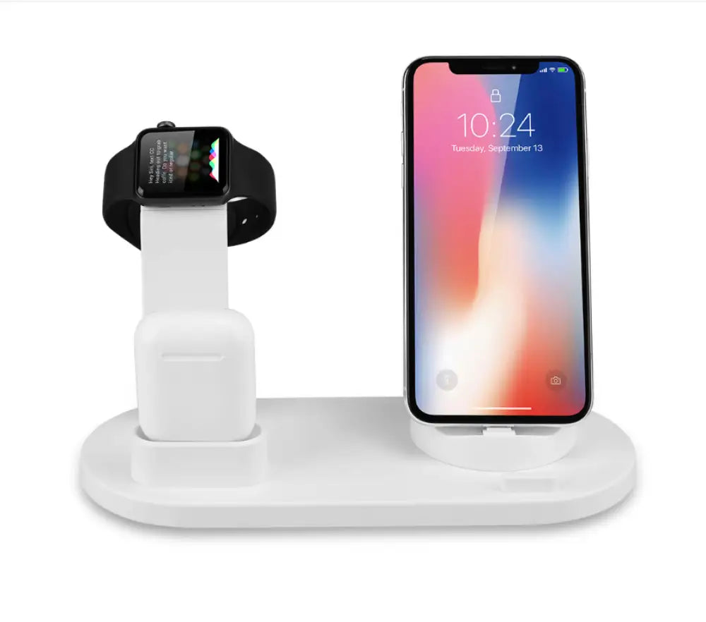 Apple 4 In 1 Charging Station With Wireless Charger For Iphones And Dock Watch Airpods White /