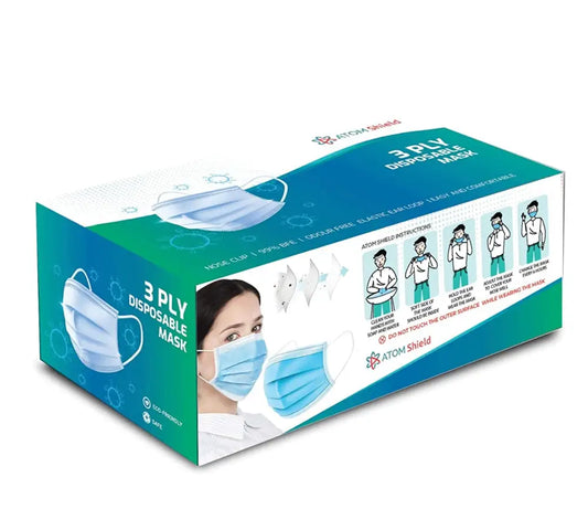 Atom Wellness Shield 50 3 Ply Mask In Self Dispenser Box For Home And Office Use Unisex Adults 1 Box