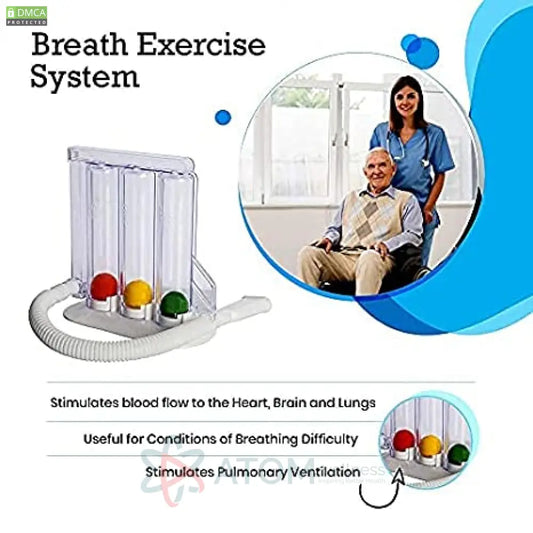 Atom Wellness Spirometer 3 Ball Lung Exerciser For Breathing Exercise | Respirometer Regular
