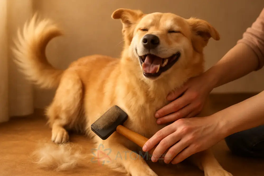 happy dog getting brushed