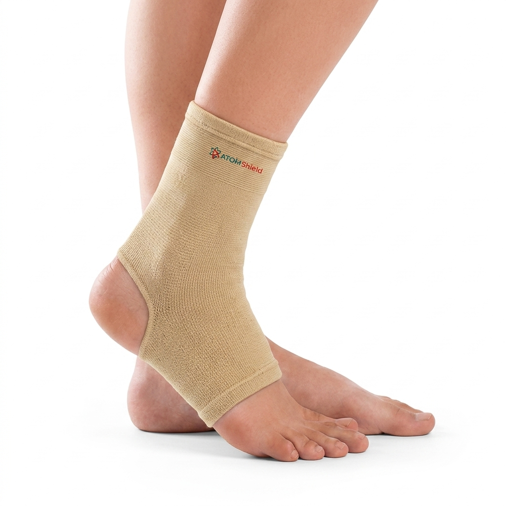 ATOM Shield Ankle Support for Men & Women | Ankle Brace for Support & Stabilization | 4-Way Stretch Compression Ankle Sleeve | Breathable, Skin-Friendly & Comfortable for Daily Activities