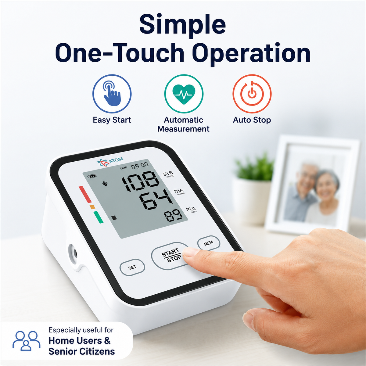 ATOM Wellness BPM 05 Fully Automatic Digital Blood Pressure Monitor | Upper Arm BP Machine with 32-Bit Gold Intelligent Chip, Large Display, Heartbeat Monitoring, 99 Memory, WHO Indicator, Dual Power Mode & 1-Year Warranty