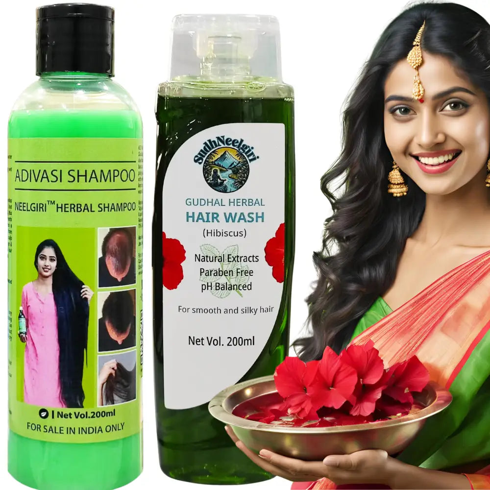 Sudhneelgiri Herbal Anti Hair Fall Shampoo With Gudhal Hibiscus Wash Combo Kit Hair Shampoo