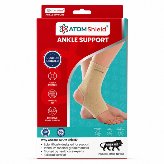 ATOM Shield Ankle Support for Men & Women | Ankle Brace for Support & Stabilization | 4-Way Stretch Compression Ankle Sleeve | Breathable, Skin-Friendly & Comfortable for Daily Activities