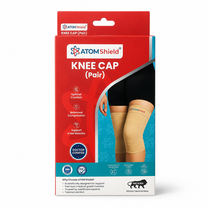 ATOM Shield Premium Knee Cap (Pair) - India’s 1st Doctor Curated Ortho Wear | 4-Way Stretch Breathable Fabric for Knee Pain Relief, Meniscus Tear, Arthritis & Sports Support | Skin-Friendly Medical Grade Material