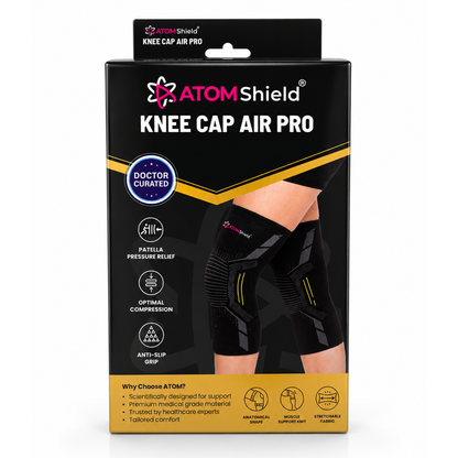 ATOM Shield Knee Cap Air Pro | Knee Support for Pain Relief, Compression & Joint Stability | Breathable Stretch Fabric | Anti-Slip Grip | 1 Pair