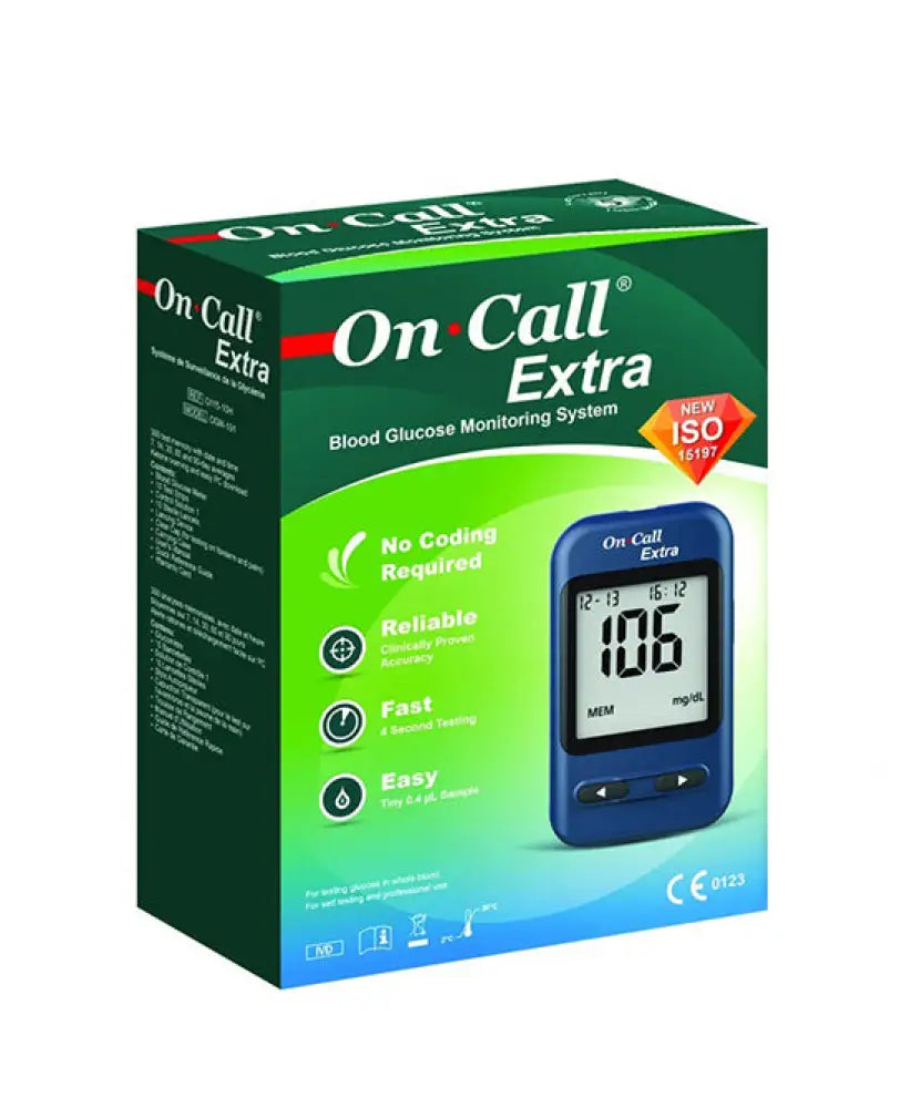 On Call Extra Blood Glucose Sugar Check Glucometer With 25 Free Strips From Acon Usa