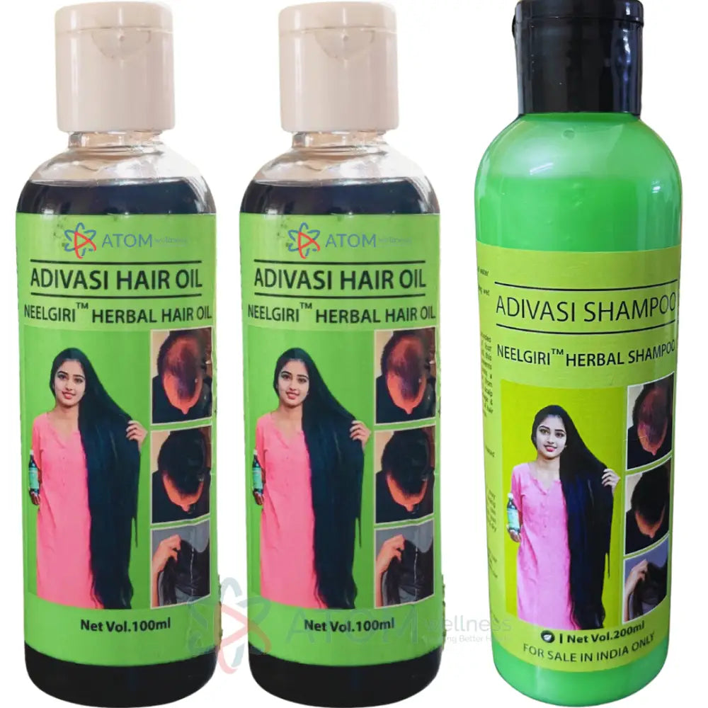 Original Adivasi Neelgiri™ Herbals Anti Hair Fall Kit 200Ml Herbal Oil + Shampoo Combo Hair Oil