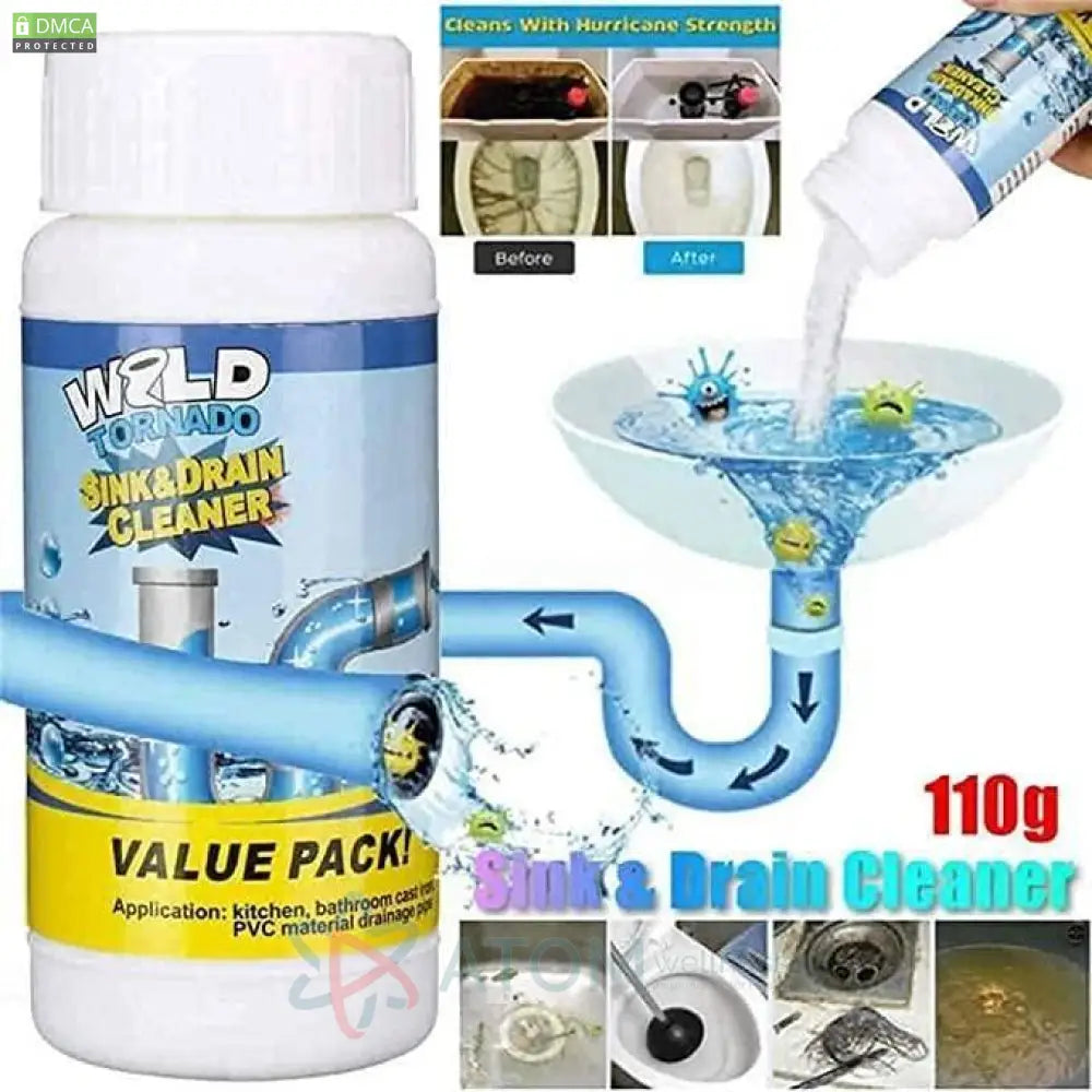 Powerful Drain Clog Cleaner Powder | Safe & Effective Sink Toilet & Pipe Blockage Remover