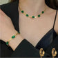 Stunning Green Crystal & Gold Plated Necklace Bracelet Set | Stainless Steel Casual Wear Jewelry for Her