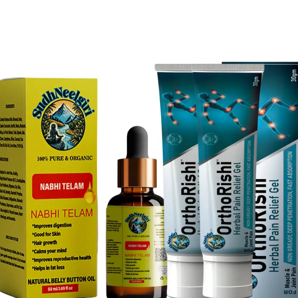 SudhNeelgiri Ayurvedic Nabhi Pain Relief Kit | India’s 1st Belly Button Oil + Herbal Pain Gel Combo | Doctor Crafted