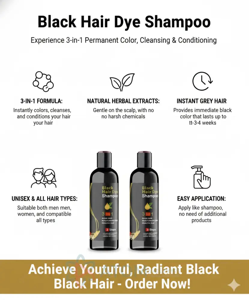 Unisex Instant Black Herbal Hair Dye Shampoo for Grey Hair Coverage Shampoo 3 in 1 100ml Pack of 2