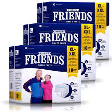 Friends Premium Adult Diapers Pant Style - 80 Count - L- with odour lock and Anti-Bacterial Absorbent Core- Waist Size 30- 56 Inch ; 76- 122cm