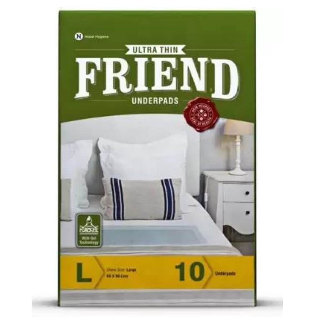 Friends Classic Ultrathin Underpad Pack of 40 Pcs with FREE Ecobath Large Adult Bed Bath Wipes Pack of 10 x 2 with 1 Box of ATOM Shield 3 ply Mask 50s in Self Dispensing Box